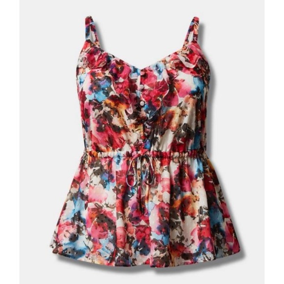 🆕 Floral Chiffon Clip Dot Ruffle Tie Waist Tank 2 2X 18 20 NWT Torrid New! - Picture 5 of 7